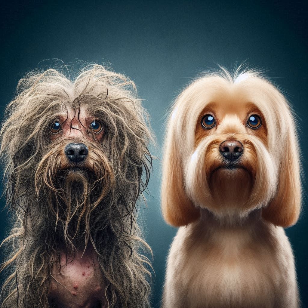 groomed vs ungroomed dog