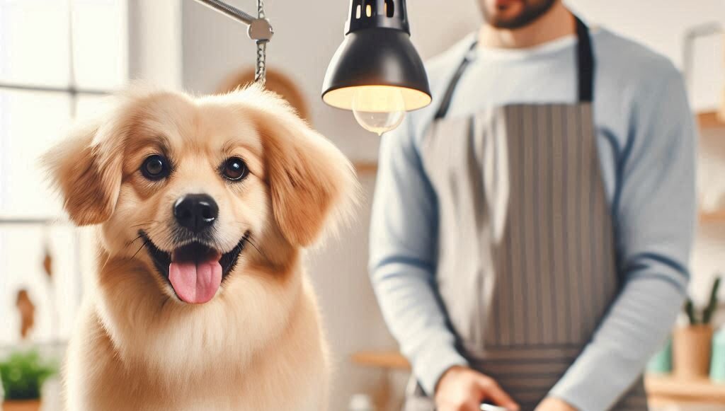 happy dog on table