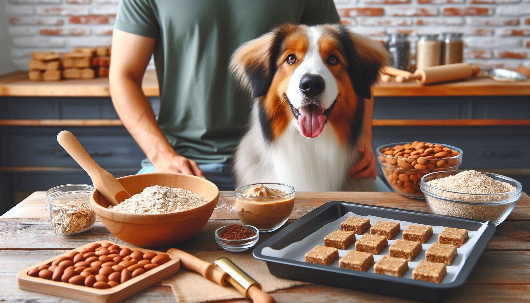 dog in kitchen with treats