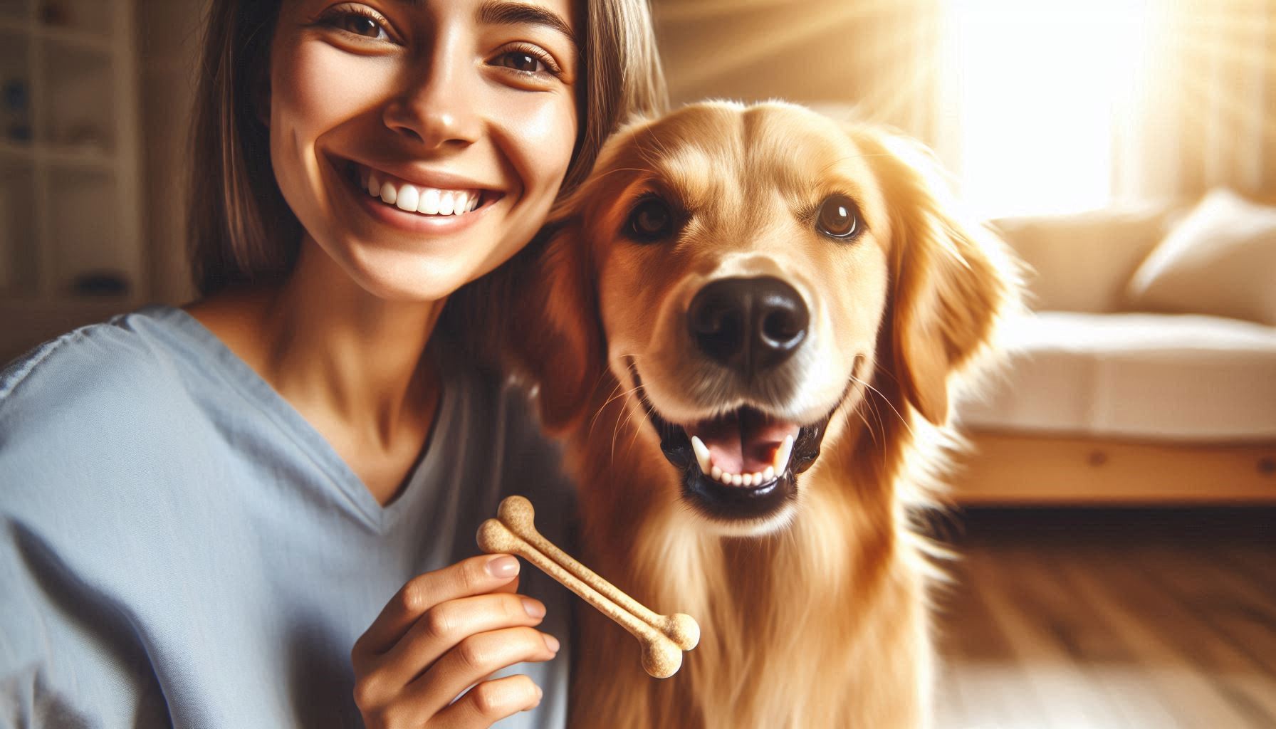 person with dental treat and their dog