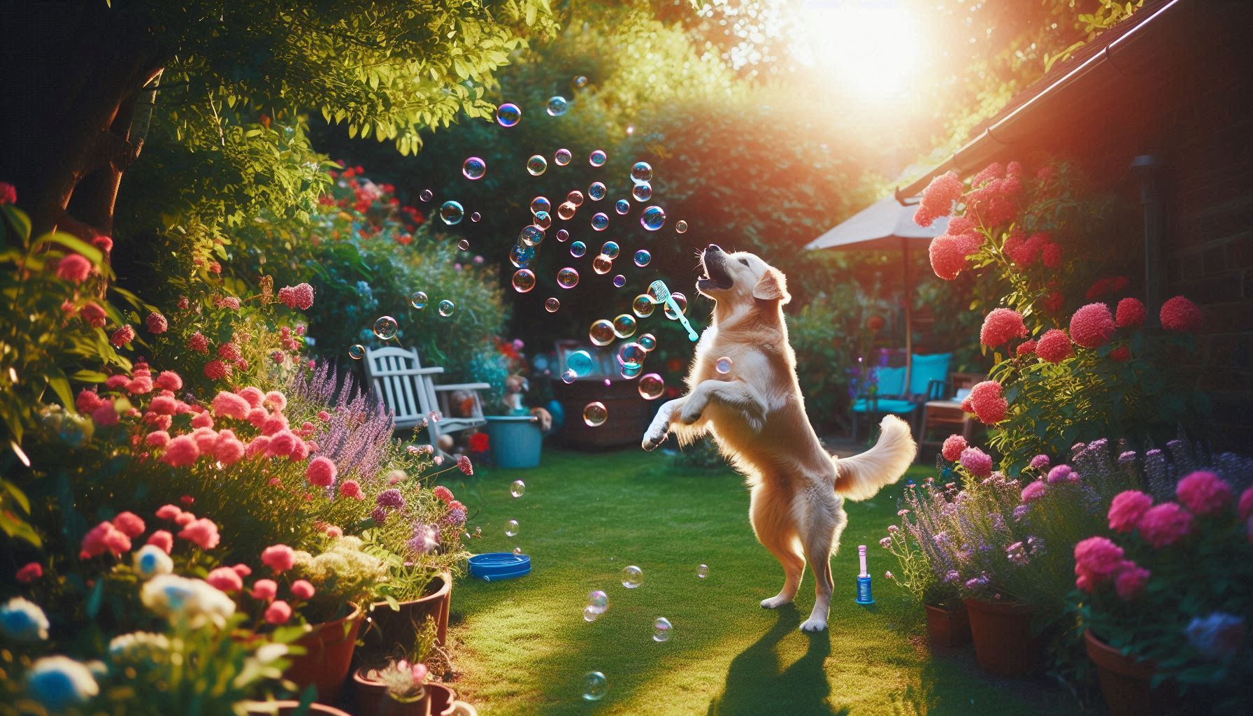 dog playing with bubble