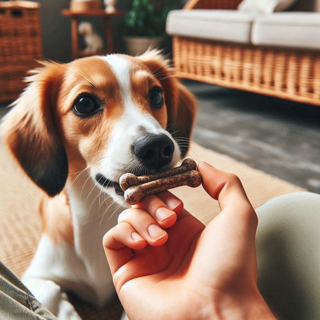 dog smelling chew