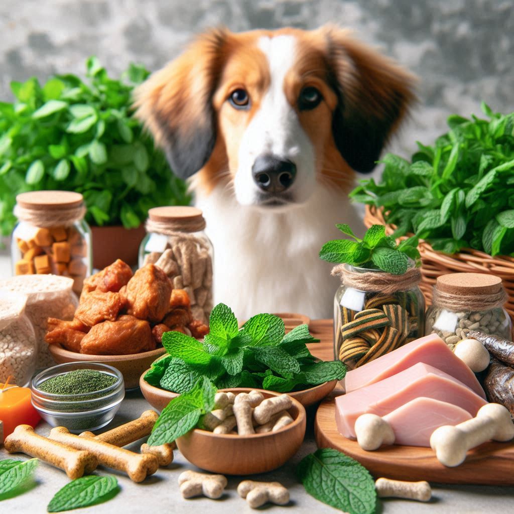 dog with fresh ingredients