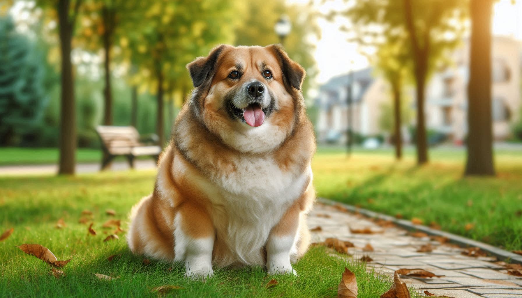 chubby dog in park