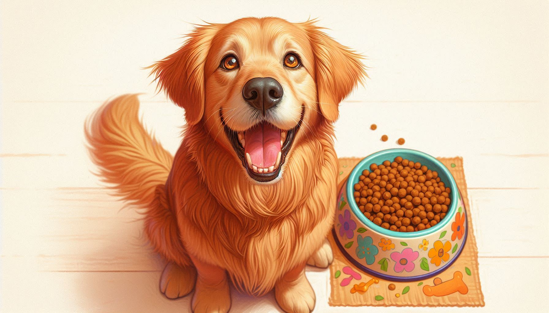 happy dog with bowl of food